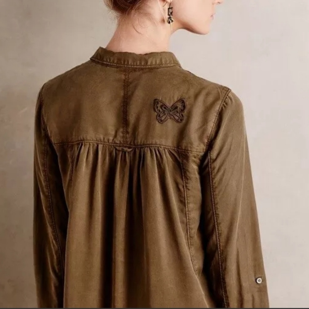 Anthro Holding Horses Embroidered Top 0 Olive - Picture 7 of 8